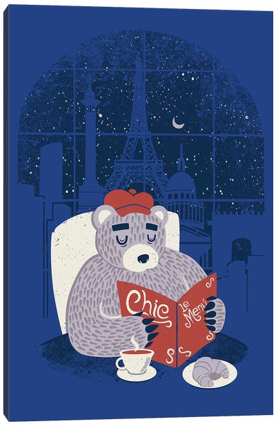 Parisian Bear Canvas Art Print - Reading Art