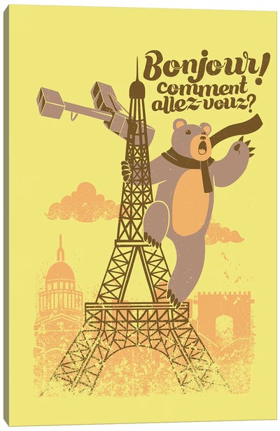 Paris King Kong Bear Eiffel Tower Canvas Art Print - Paris Typography