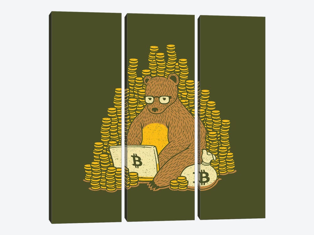 Bitcoin Miner Bear by Tobias Fonseca 3-piece Canvas Wall Art