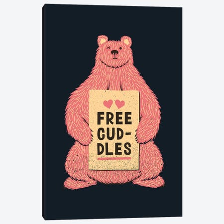 Cute Bear Free Cuddles Pink Canvas Print #TFA516} by Tobias Fonseca Canvas Artwork