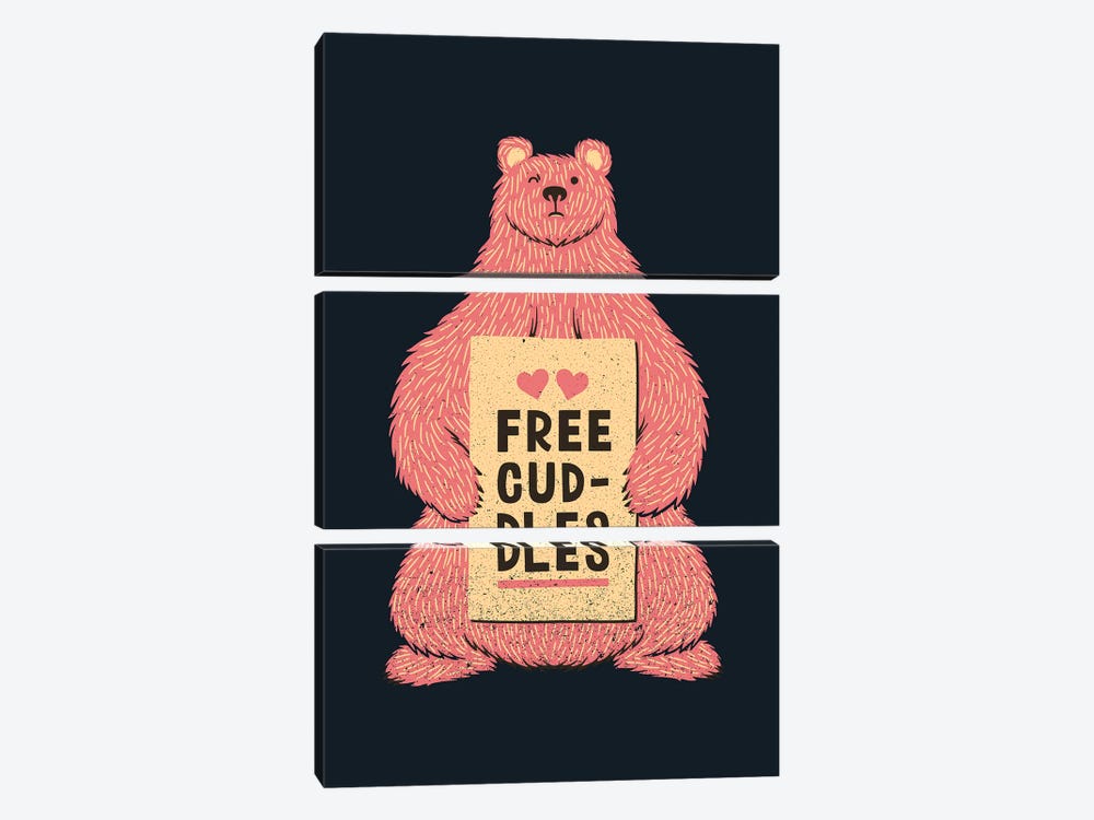 Cute Bear Free Cuddles Pink by Tobias Fonseca 3-piece Canvas Art