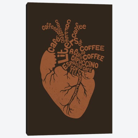Coffee Lover Heart Canvas Print #TFA542} by Tobias Fonseca Canvas Artwork