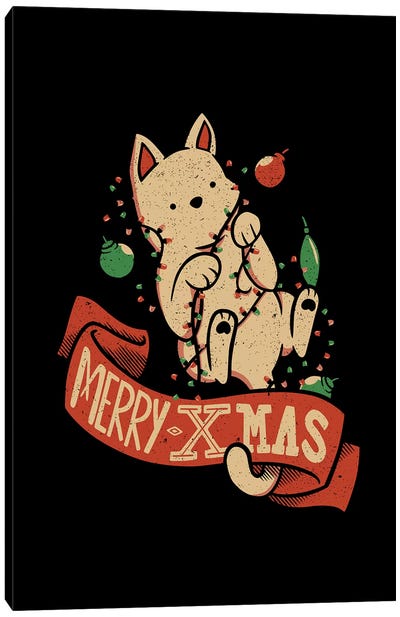 Merry Xmas Cat Canvas Art Print - Christmas Animal Art