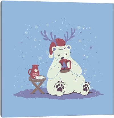 Polar Xmas Eggnog Canvas Art Print - Christmas Animal Art