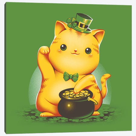 Irish Lucky Cat Canvas Print #TFA649} by Tobias Fonseca Art Print