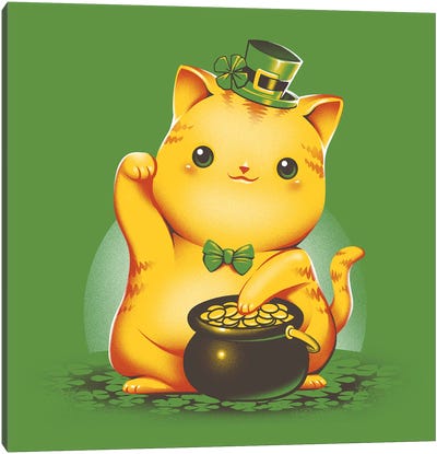 Irish Lucky Cat Canvas Art Print - St. Patrick's Day