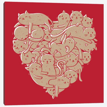 I Love Cats Heart Red Canvas Print #TFA670} by Tobias Fonseca Canvas Wall Art