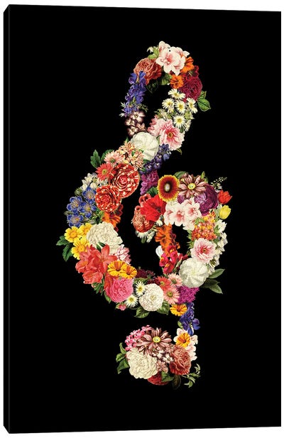 Flower Music Heart Canvas Art Print - Music Lover