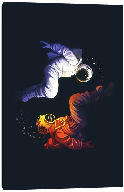 Yin Yang Astronaut Scuba Canvas Art Print - Astronaut Art