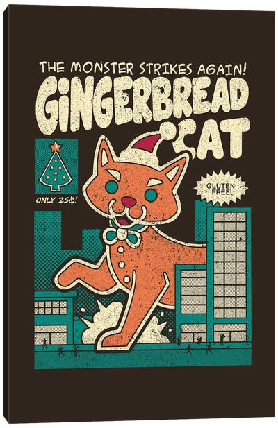 Gingerbread Cat Canvas Art Print - Naughty or Nice