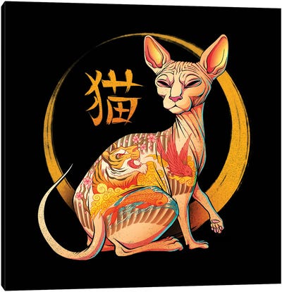 Yakuza Cat Canvas Art Print - Hairless Cat Art