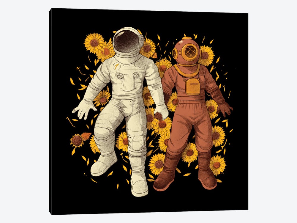 Astronaut Scuba Diving Holding Hands by Tobias Fonseca 1-piece Canvas Print