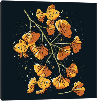 Ginkgo Golden Fish Canvas Art Print - Goldfish Art
