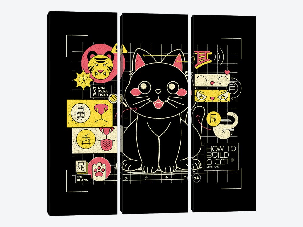 Japanese Cat Graph by Tobias Fonseca 3-piece Canvas Art