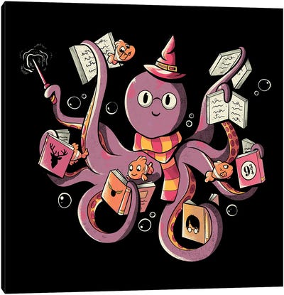 Magic Octopus Reading Books Canvas Art Print - Octopus Art