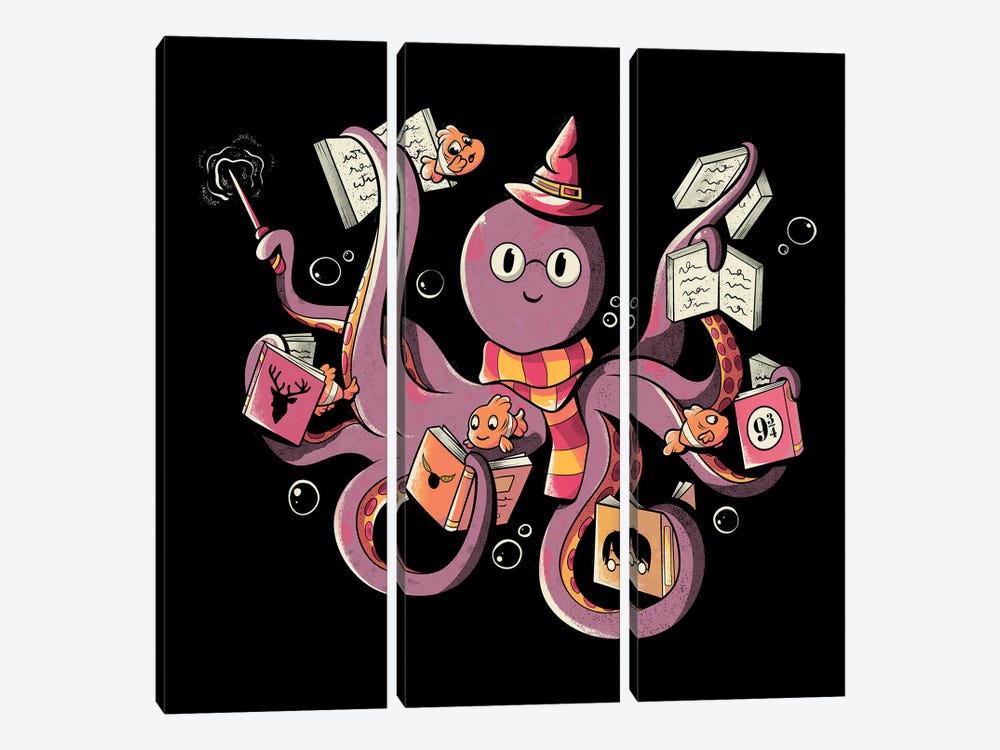 Magic Octopus Reading Books by Tobias Fonseca 3-piece Canvas Art