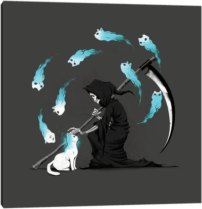 Recharging Death Cat 9 Lives Canvas Art Print - Grim Reaper Art