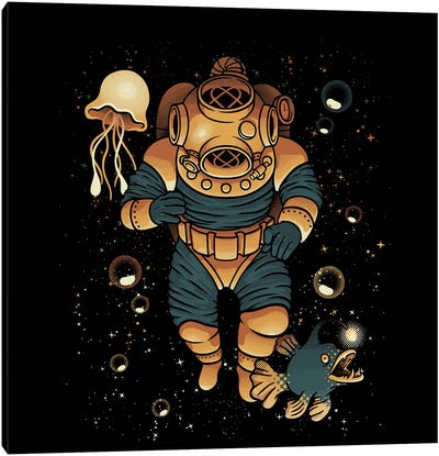 Scuba Diver Universe Canvas Art Print - Space Fiction Art