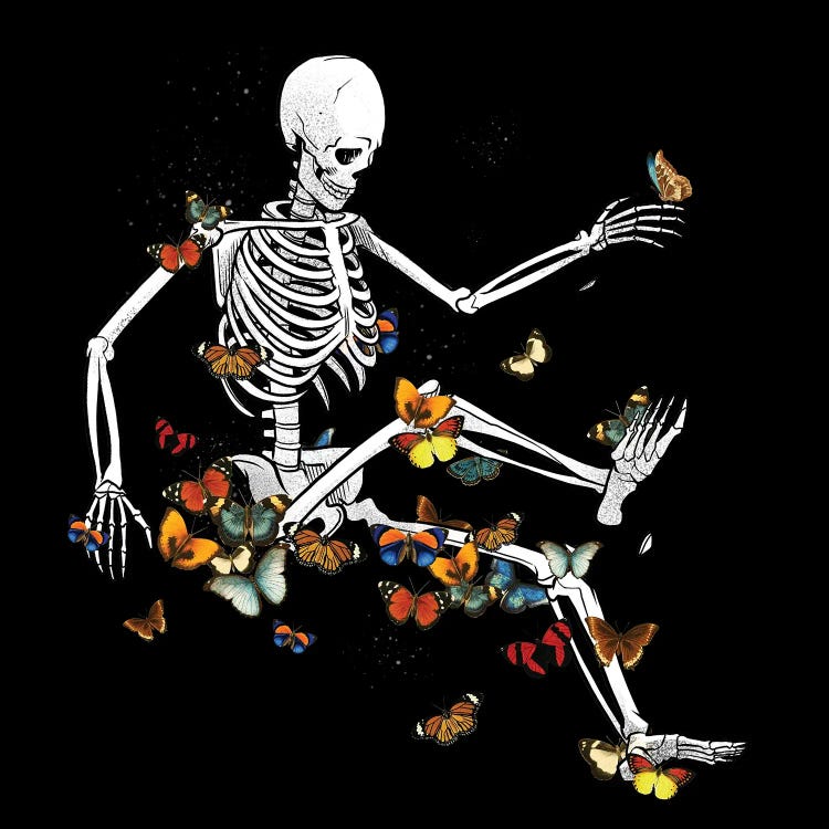 Floating Skeleton On Space Butterflies