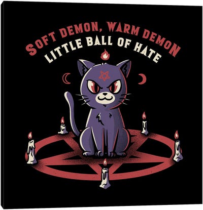Soft Demon, Warm Demon, Little Ball Of Hate Cat Canvas Art Print - Crescent Moon Art