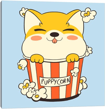 Puppycorn Shiba Movie Popcorn Canvas Art Print - Shiba Inu Art