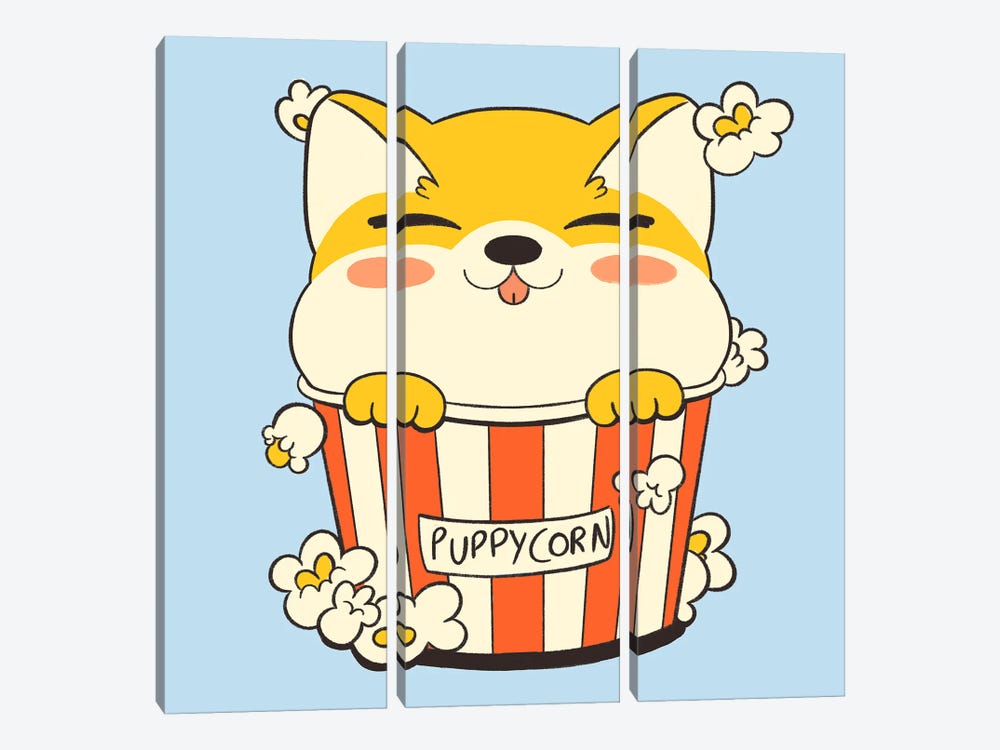 Puppycorn Shiba Movie Popcorn by Tobias Fonseca 3-piece Canvas Artwork