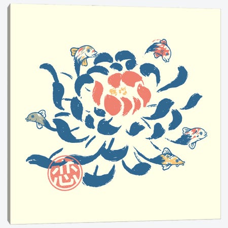 Vintage Japanese Flower Koi Canvas Print #TFA833} by Tobias Fonseca Canvas Art