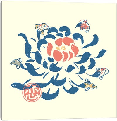 Vintage Japanese Flower Koi Canvas Art Print - Koi Fish Art