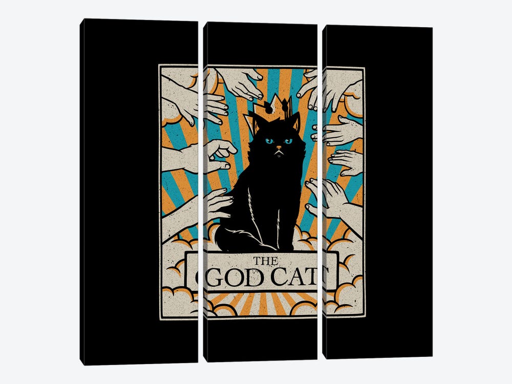 The God Black Cat Tarot Card by Tobias Fonseca 3-piece Canvas Art