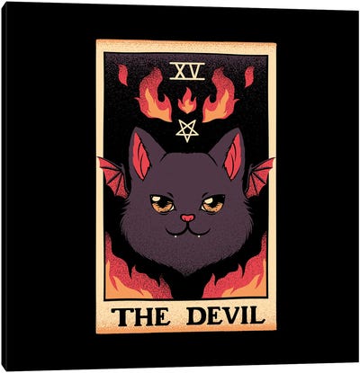 The Devil Cat Tarot Card Canvas Art Print - Demon Art