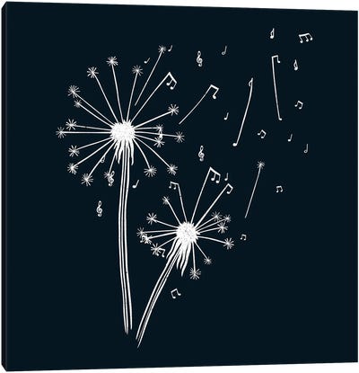 Dandelion Minimalist Musical Note Black And White Canvas Art Print - Musical Notes Art