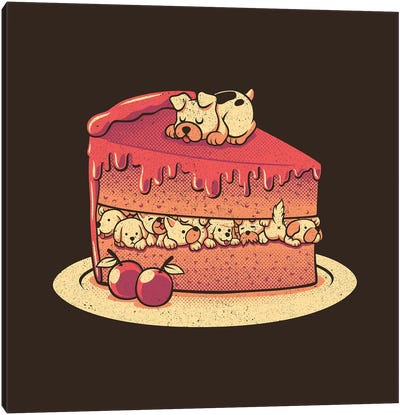 Strawberry Dog Puppy Cake Canvas Art Print - Cake & Cupcake Art