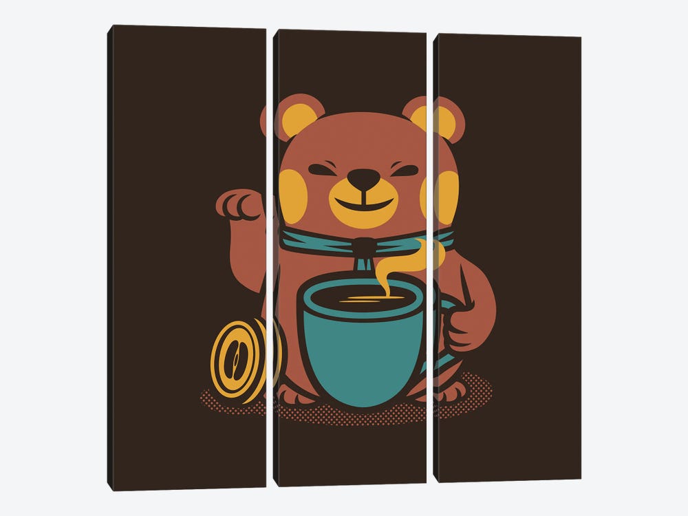 Bear Coffee Manekineko by Tobias Fonseca 3-piece Canvas Print