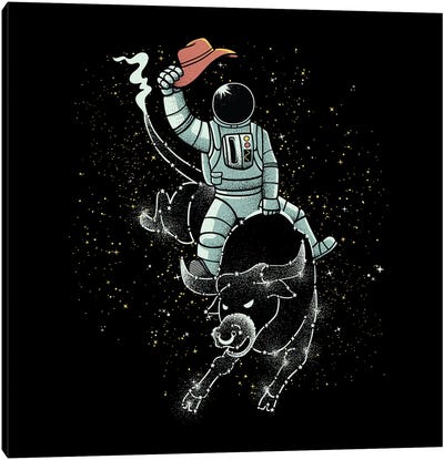 Astronaut Space Cowboy Canvas Art Print - Bull Art