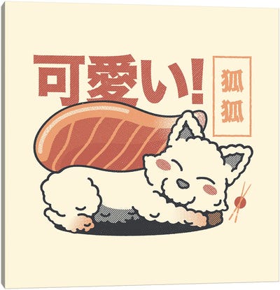 Fox Sushi Salmon Sashimi Canvas Art Print - Asian Cuisine Art
