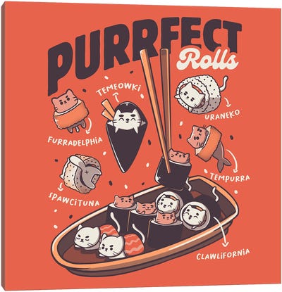 Purrfect Rolls Sushi Cat Sushi Lovers Canvas Art Print - Asian Cuisine Art