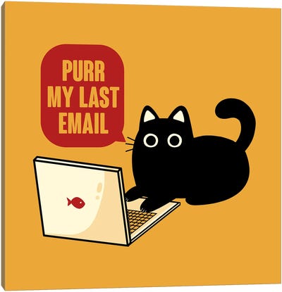Purr My Last Email Black Cat Canvas Art Print