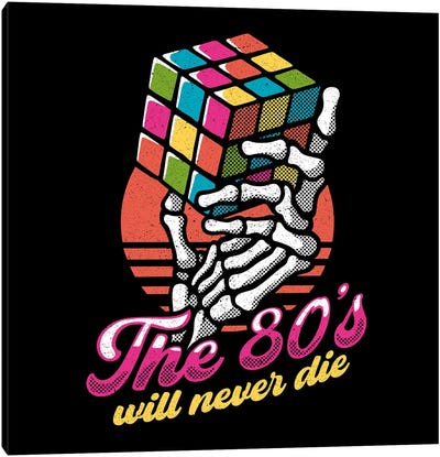 80s Will Never Die Skeleton Cube Vintage Canvas Art Print - Rubik's Cube