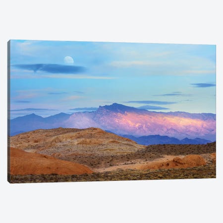Sunset Lighting Up Mountains Under A Full Moon In Valley Of Fire State Park, Mojave Desert, Nevada Canvas Print #TFI1056} by Tim Fitzharris Art Print