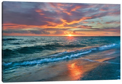 Sunset Over Ocean, Gulf Islands National Seashore, Florida Canvas Art Print - Beach Art