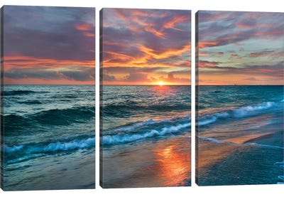 Sunset Over Ocean, Gulf Islands National Seashore, Florida Canvas Art Print - 3-Piece Beach Art