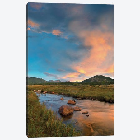Sunset Over River And Peaks In Moraine Park, Rocky Mountain National Park, Colorado Canvas Print #TFI1064} by Tim Fitzharris Canvas Artwork