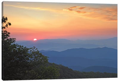 Sunset Over The Pisgah National Forest From The Blue Ridge Parkway, North Carolina I Canvas Art Print - North Carolina Art