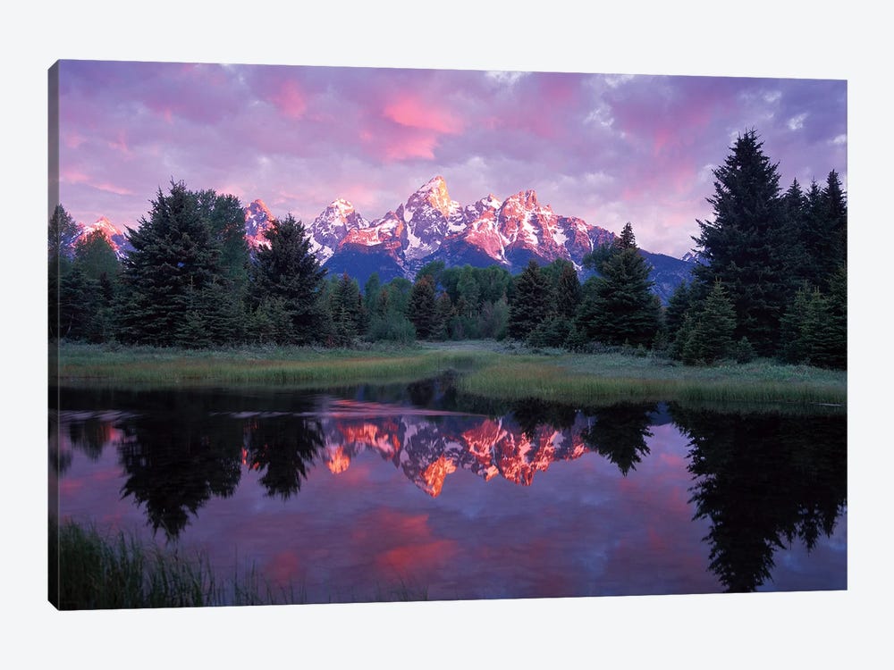 Teton Range At Sunrise, Schwabacher Landing, Grand Teton National Park, Wyoming 1-piece Canvas Art Print
