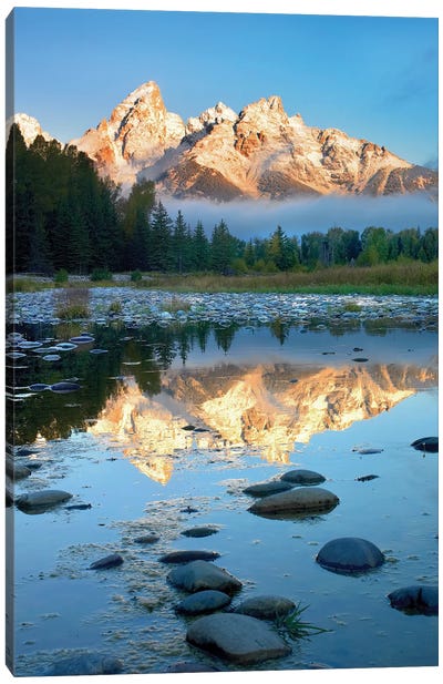Teton Range Reflected In Water, Grand Teton National Park, Wyoming Canvas Art Print - Teton Range Art