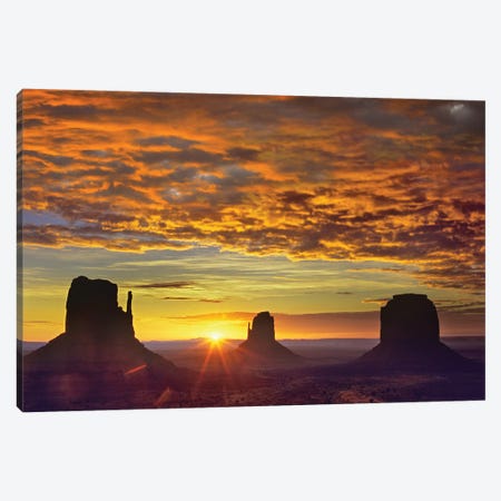 The Mittens And Merrick Butte At Sunrise, Monument Valley, Arizona Canvas Print #TFI1085} by Tim Fitzharris Canvas Wall Art