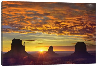 The Mittens And Merrick Butte At Sunrise, Monument Valley, Arizona Canvas Art Print - Arizona Art