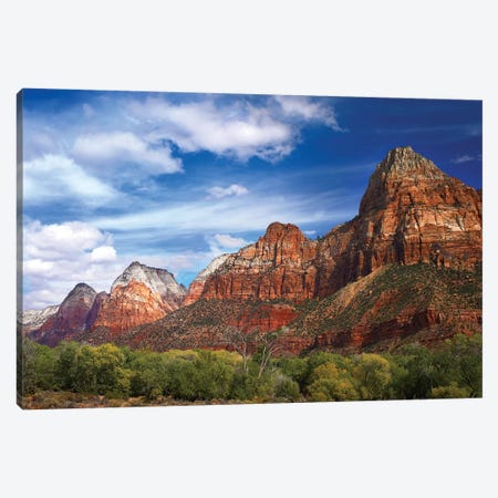 The Watchman, Outcropping Near South Entrance Of Zion National Park, Cottonwoods In Foreground, Utah Canvas Print #TFI1088} by Tim Fitzharris Art Print