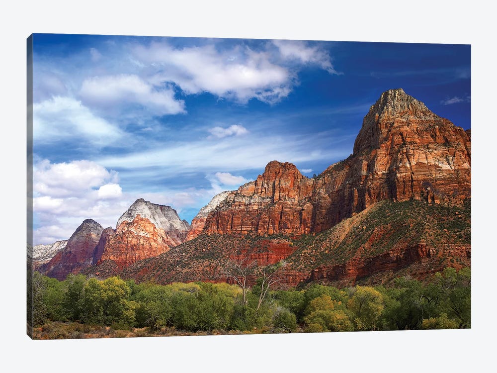 The Watchman, Outcropping Near South Entrance Of Zion National Park, Cottonwoods In Foreground, Utah by Tim Fitzharris 1-piece Canvas Print
