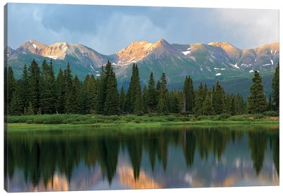 West Needle Mountains Reflected In Molas Lake, Weminuche Wilderness, Colorado Canvas Art Print - Lake Art